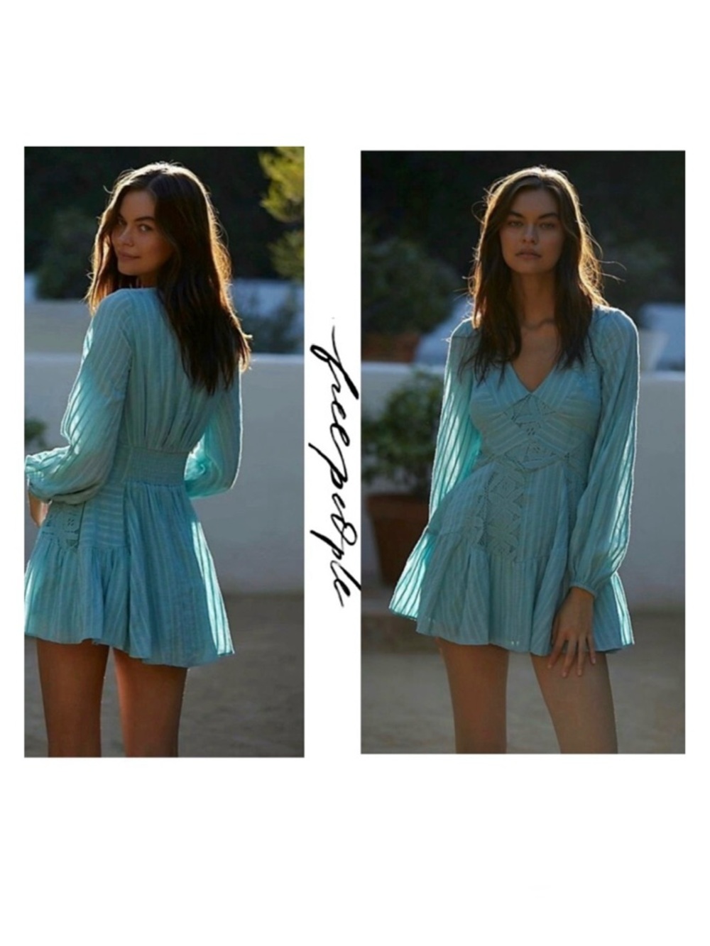 Free People Teal Long-Sleeve Mini Dress